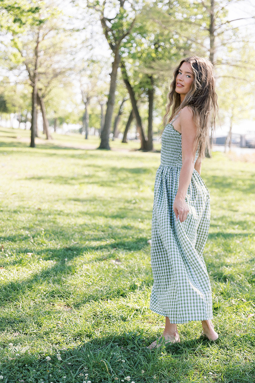 Elsie 100% Cotton Gingham Maxi Dress in Green – Worth Collective