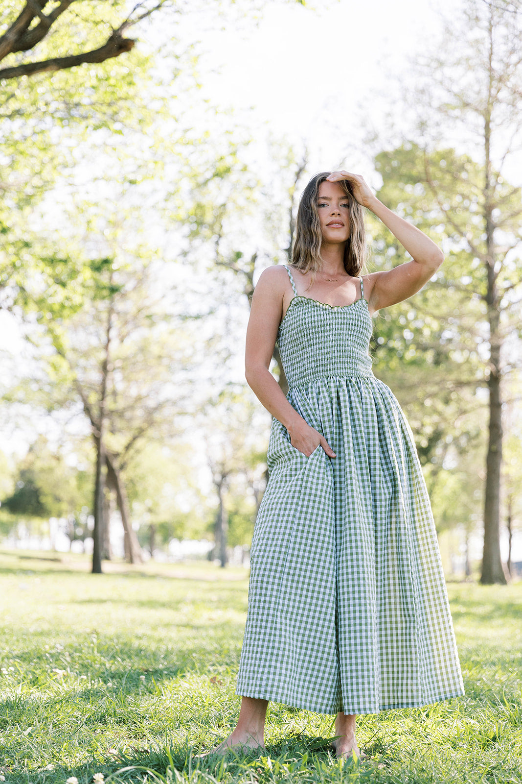 Elsie 100% Cotton Gingham Maxi Dress in Green Worth Collective Elsie 100% Cotton Gingham Maxi Dress in Green Worth Collective