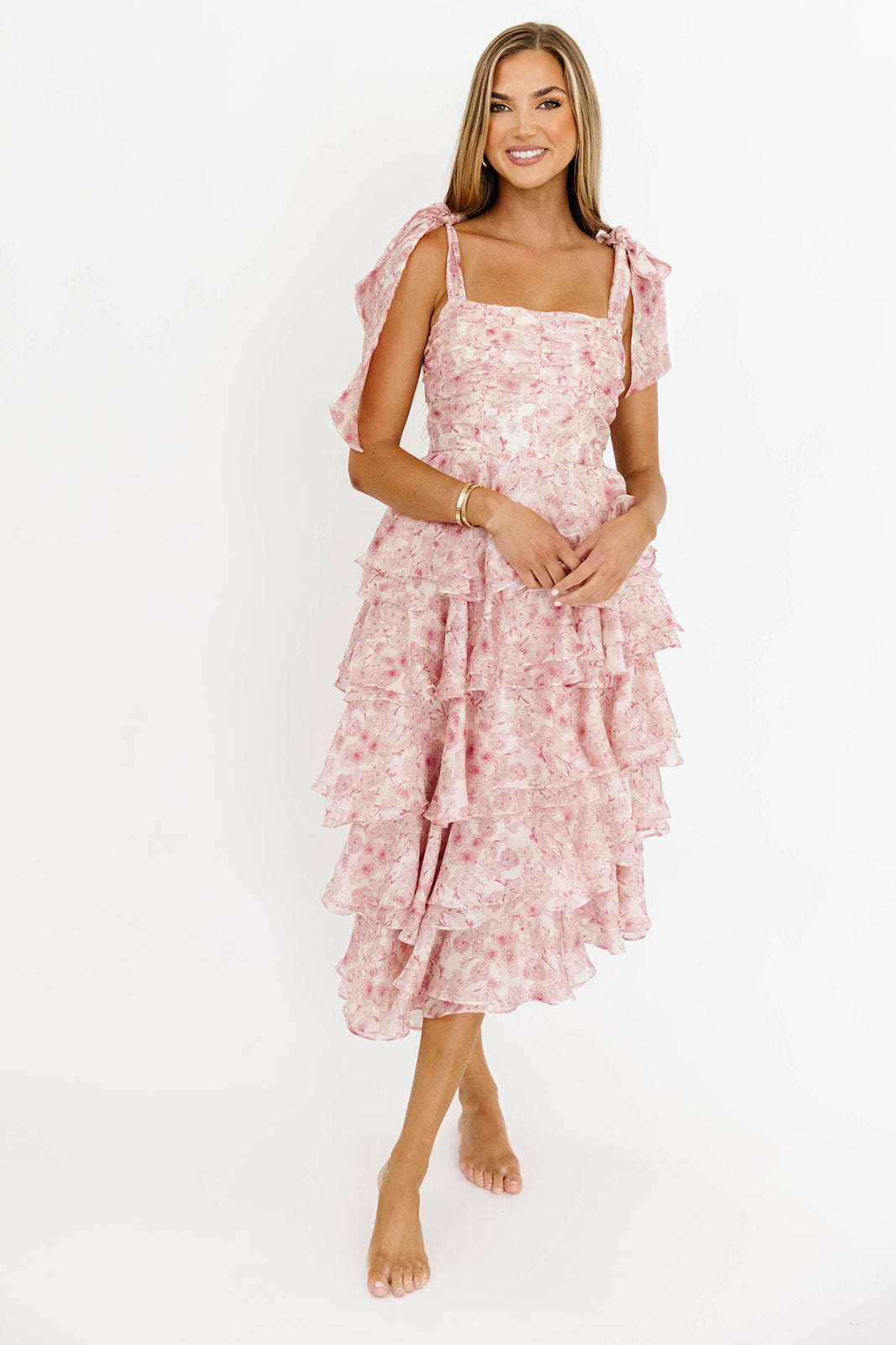 ロゼミューズ　pleats floral print dress pink ロゼミューズ pleats floral print dress pink Pink Floral Midi