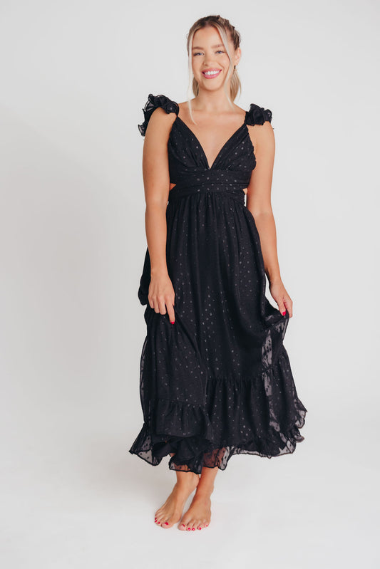 Ingrid Embroidered Maxi Dress in Black Dots (Sale Dress of the Week $50 off!)