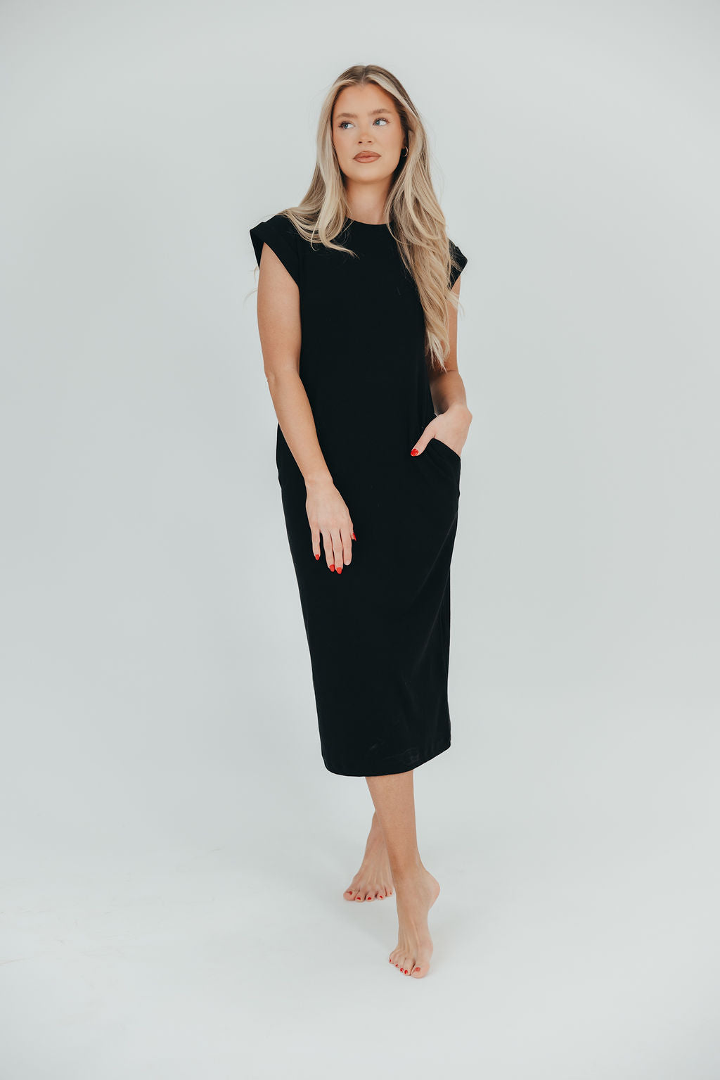 Adeline Mini Ribbed Knit Midi Dress in Black - Sign up for restocks