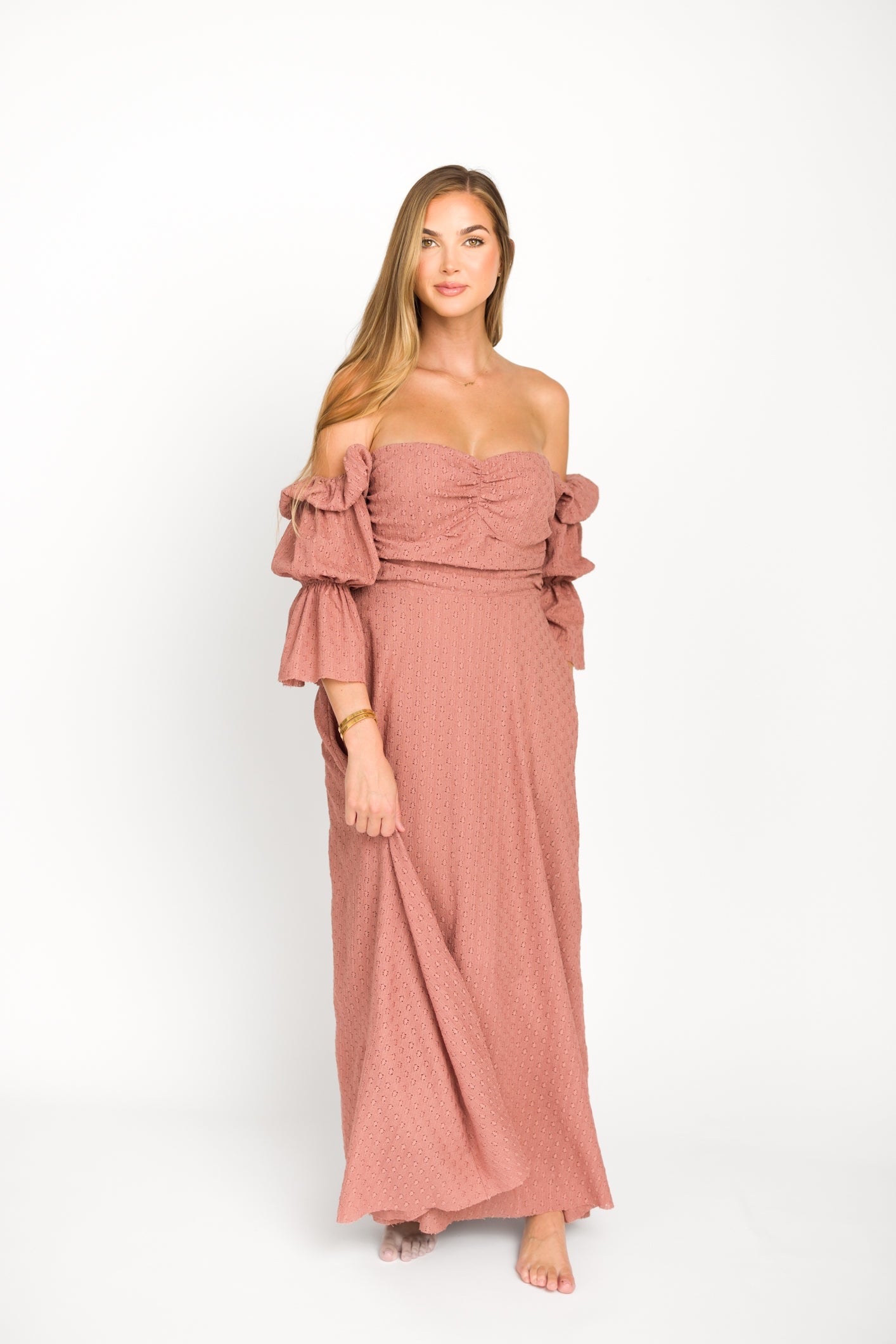 Off the shoulder maxi dress with pockets best sale