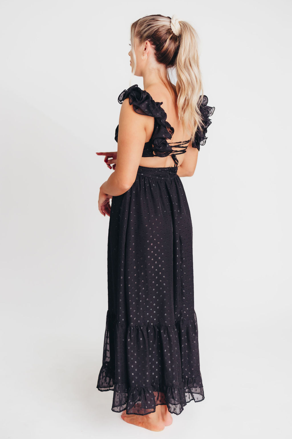 Ingrid Embroidered Maxi Dress in Black Dots