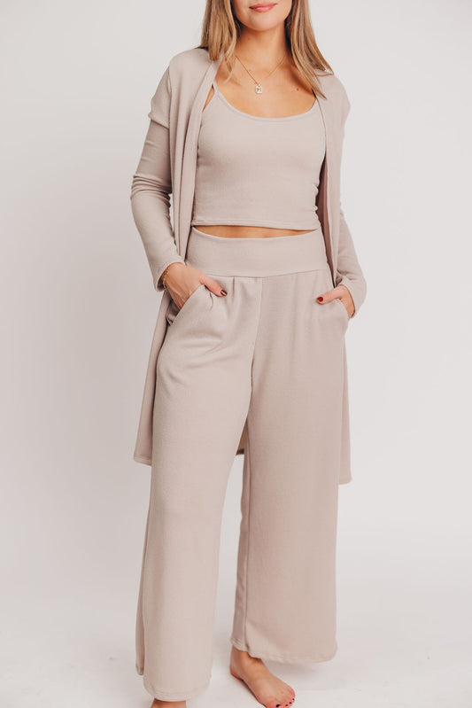 Birdie Ribbed Tank and Wide Leg Pant Set in Khaki - Inclusive Sizing (S-2X)