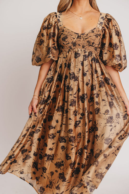 Harlow Camel & Black Floral Maxi Dress - Bump Friendly (Cannot Restock)