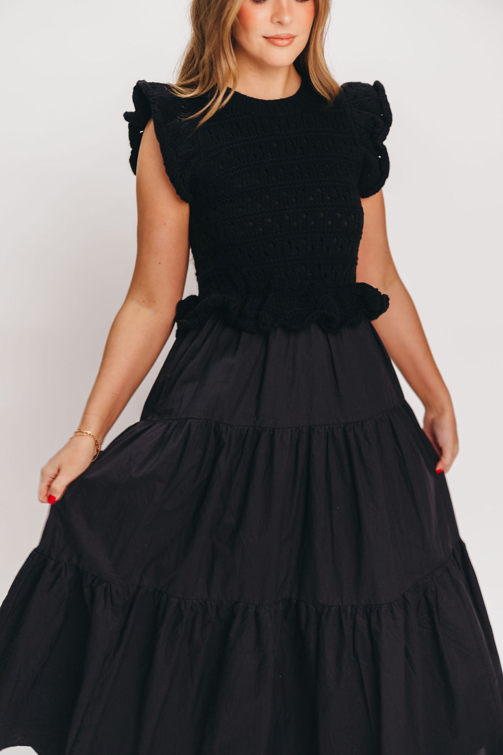 Laura Combination Midi Dress in Black