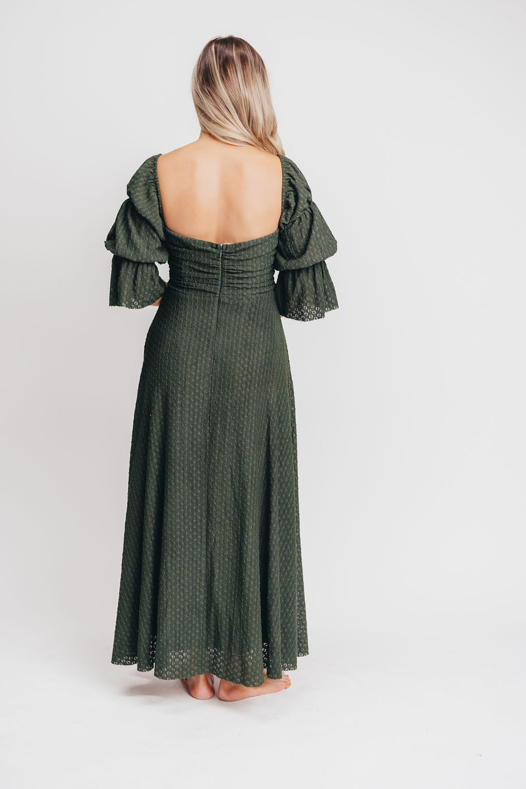 Corrine Tiered Sleeve Maxi Dress with Pockets in Hunter Green - Bump Friendly