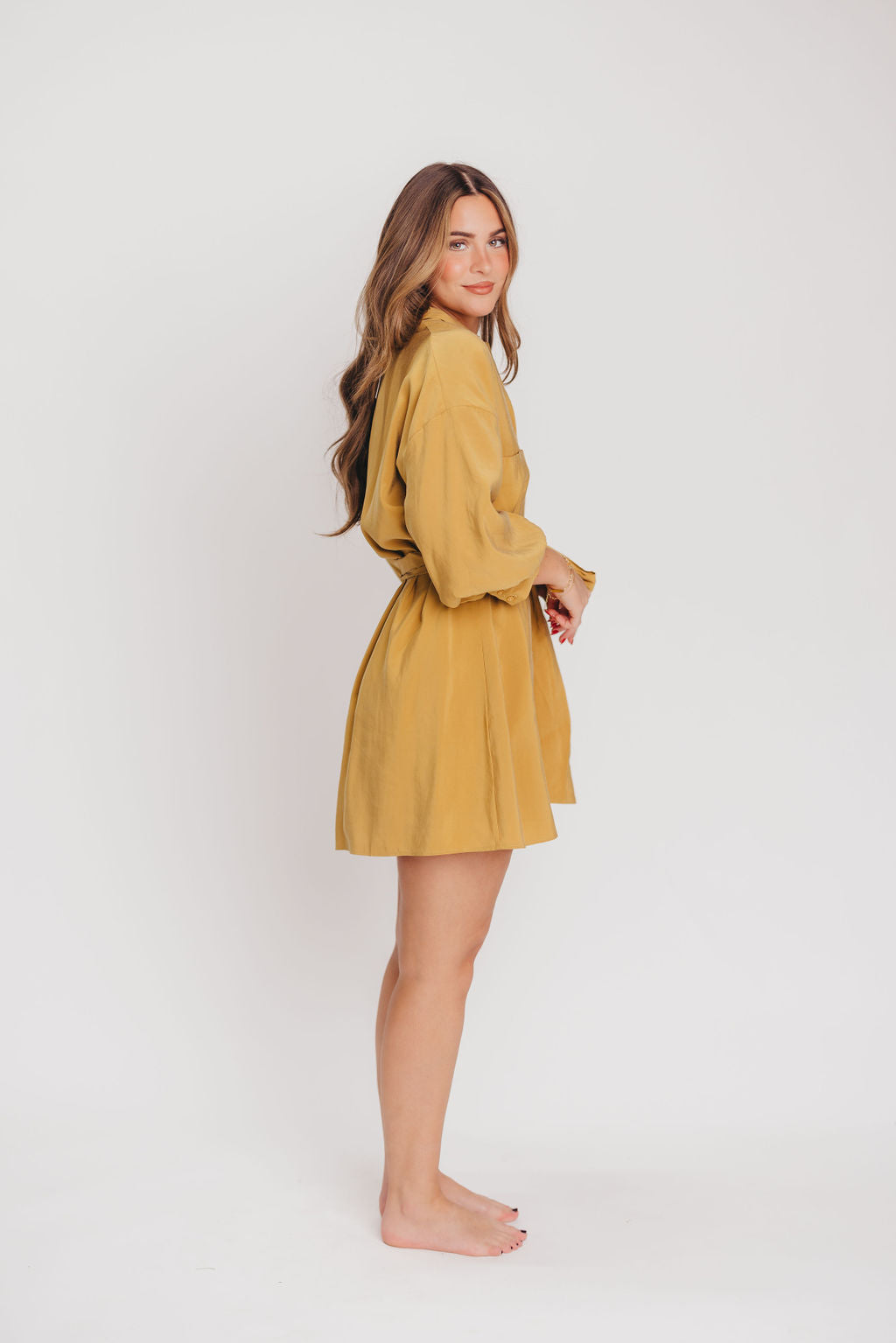 Sunna Belted Shirt Dress with Blouson Sleeves in Camel - Nursing Friendly