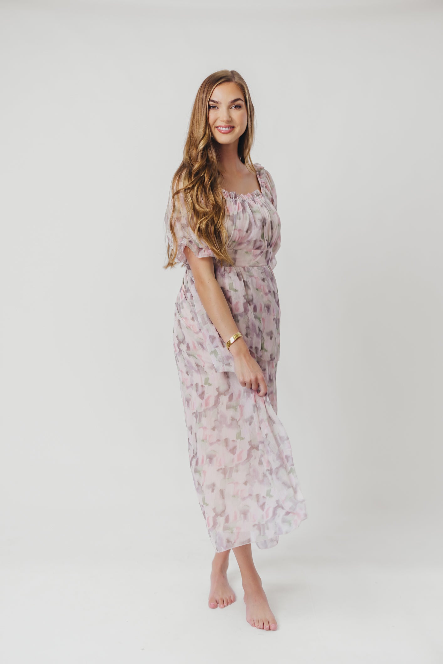 Mandy Tiered Midi Dress in Cream Multicolor - Inclusive Sizes (S-3X)