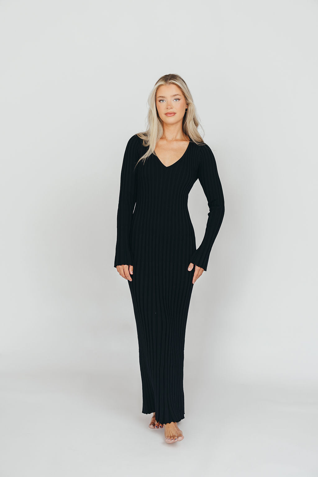 MAJE [マージ] V-neck Knit Maxi Dress Knit maxi dress Black / Gray for Women | Maje