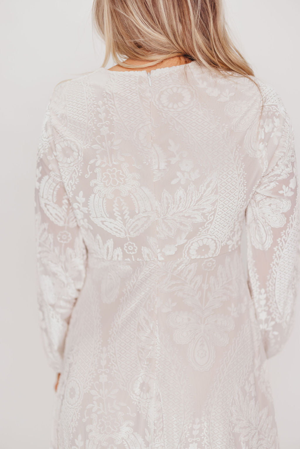 Jenni Velvet Burnout Midi Dress in Ivory - Inclusive Sizing (S-3XL)