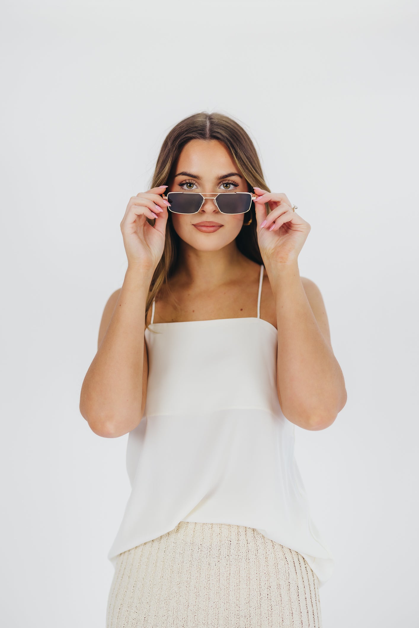 Perrie Top with Dainty Crisscross Detail in Cream