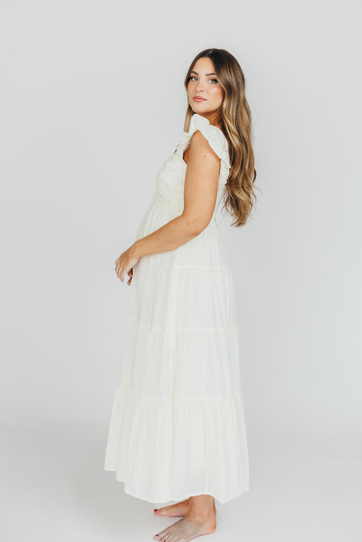 Katy Pleated Bodice Maxi Dress in Cream - Bump Friendly