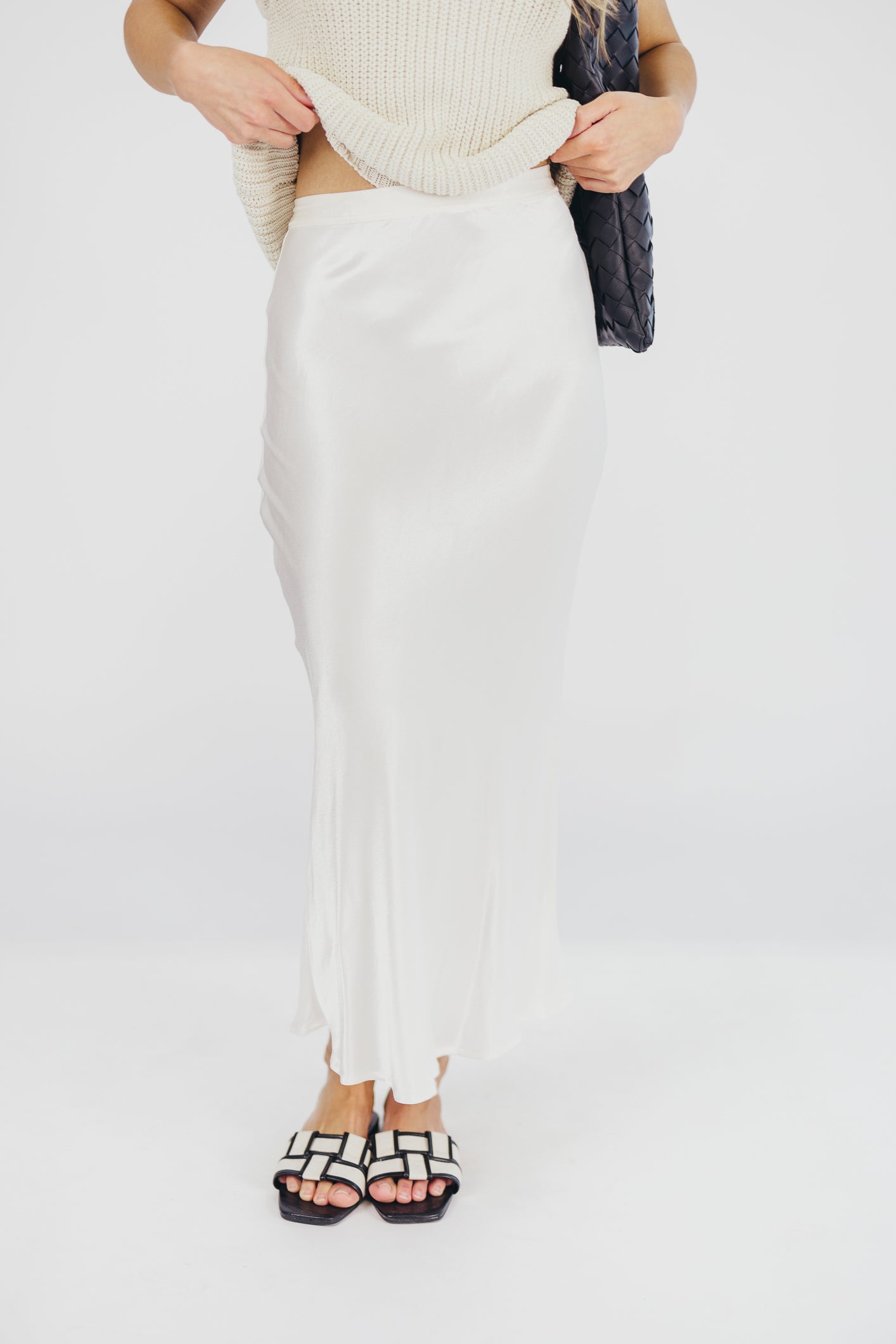 Kimberley Satin Long Midi Skirt in Champagne Worth Collective