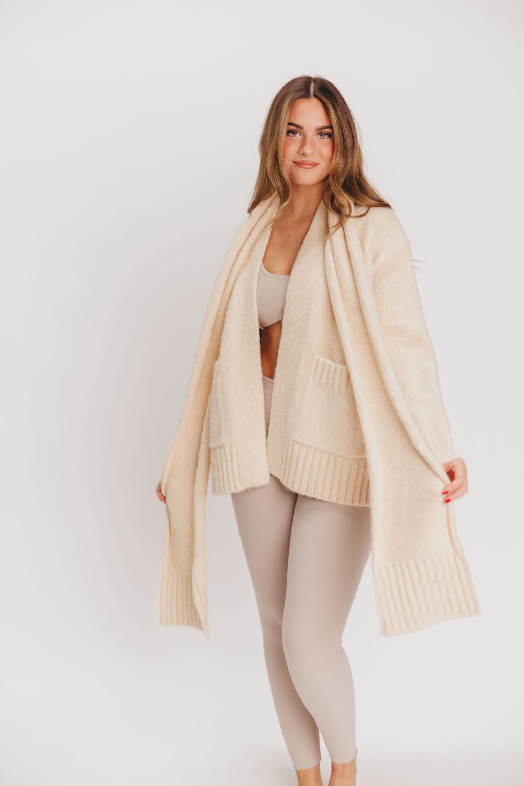 Sammy Knit Cardigan with Attached Scarf in Butter Worth Collective