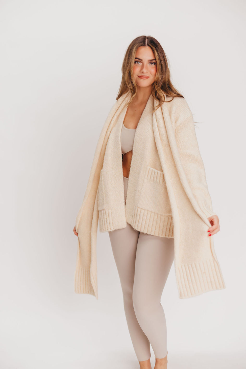 Sammy Knit Cardigan with Attached Scarf in Butter