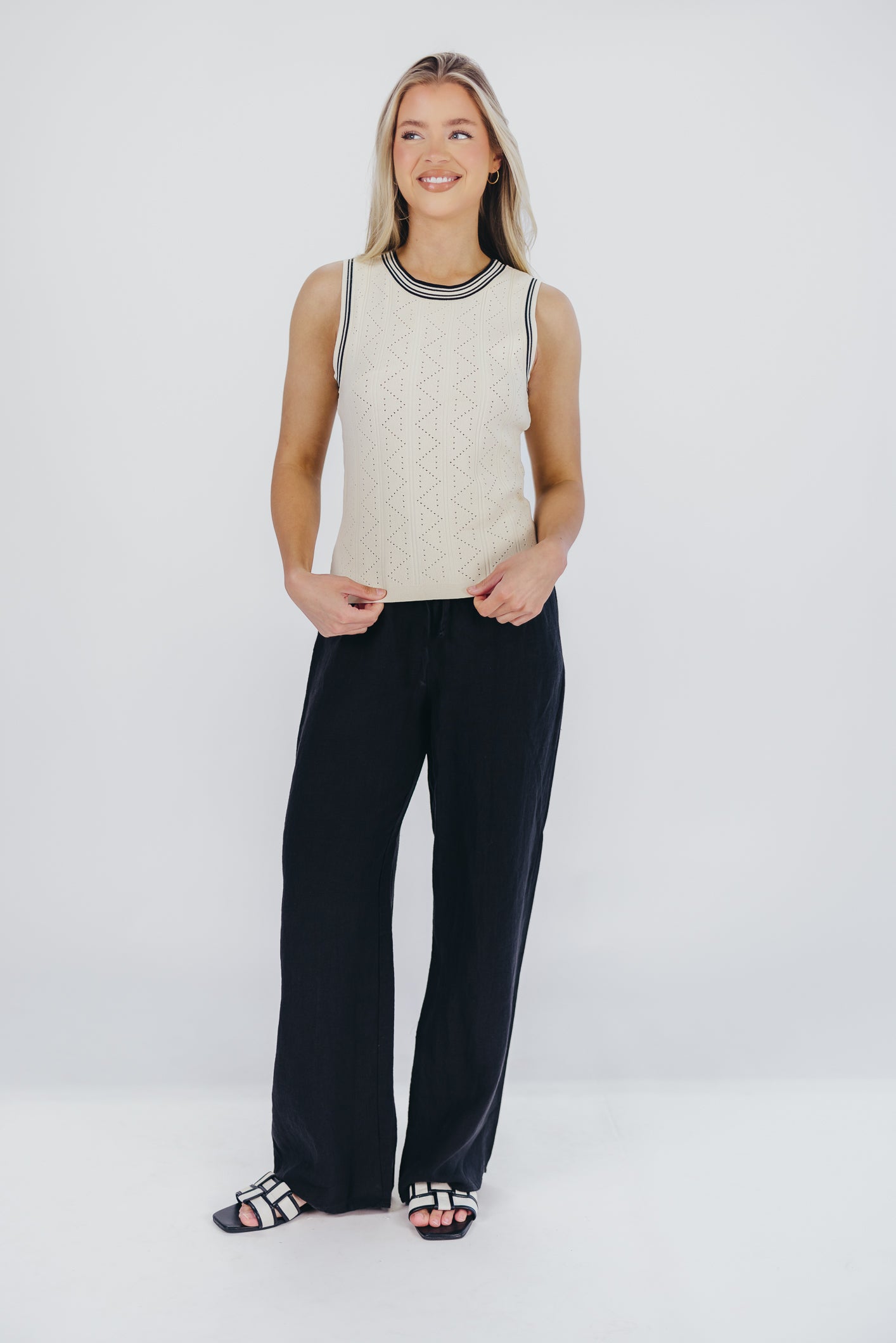 Margaux Contrast Detail Sweater Top in Cream/Black