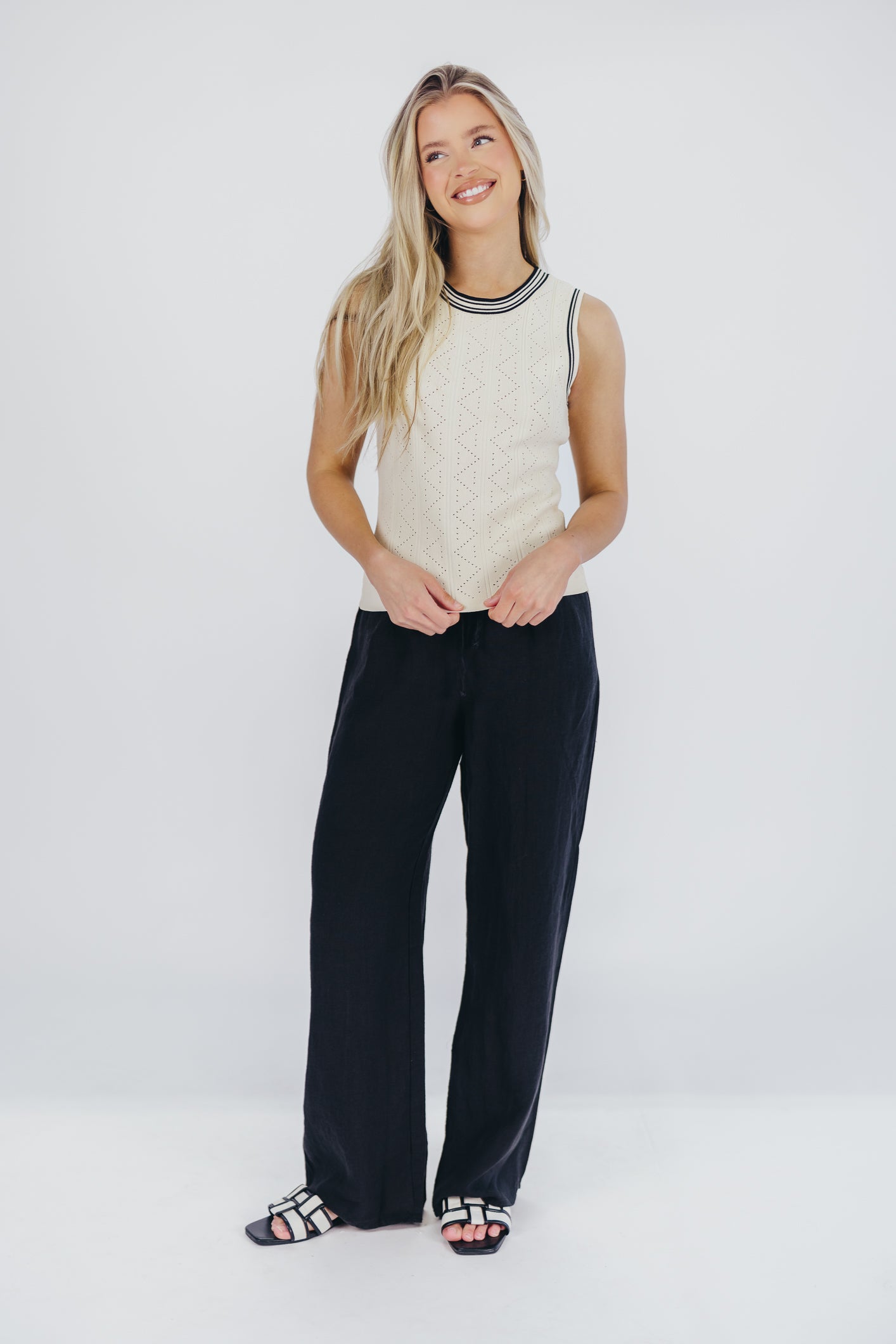 Margaux Contrast Detail Sweater Top in Cream/Black