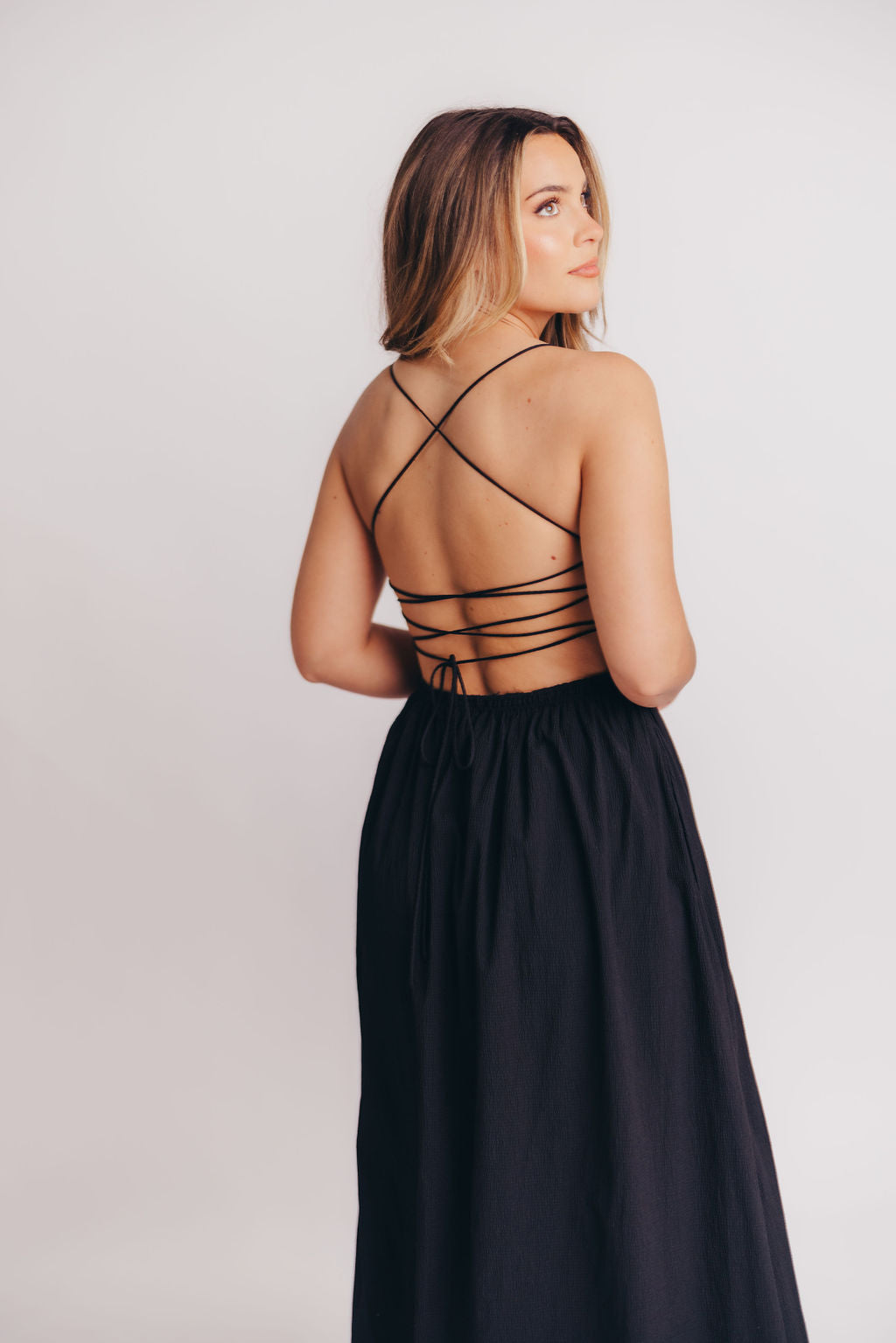 Serendipity Tie Back Maxi Dress in Black – Worth Collective