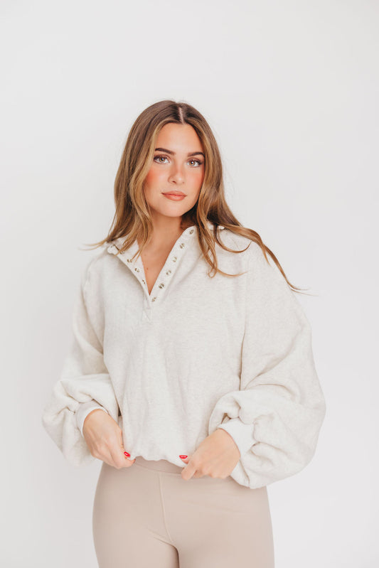 Piper Snap Button Pullover in White Melange