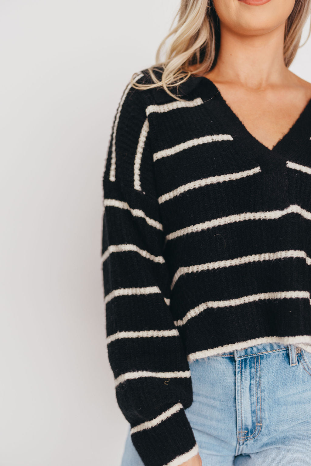 Holden Striped Collar Sweater in Black/Ivory