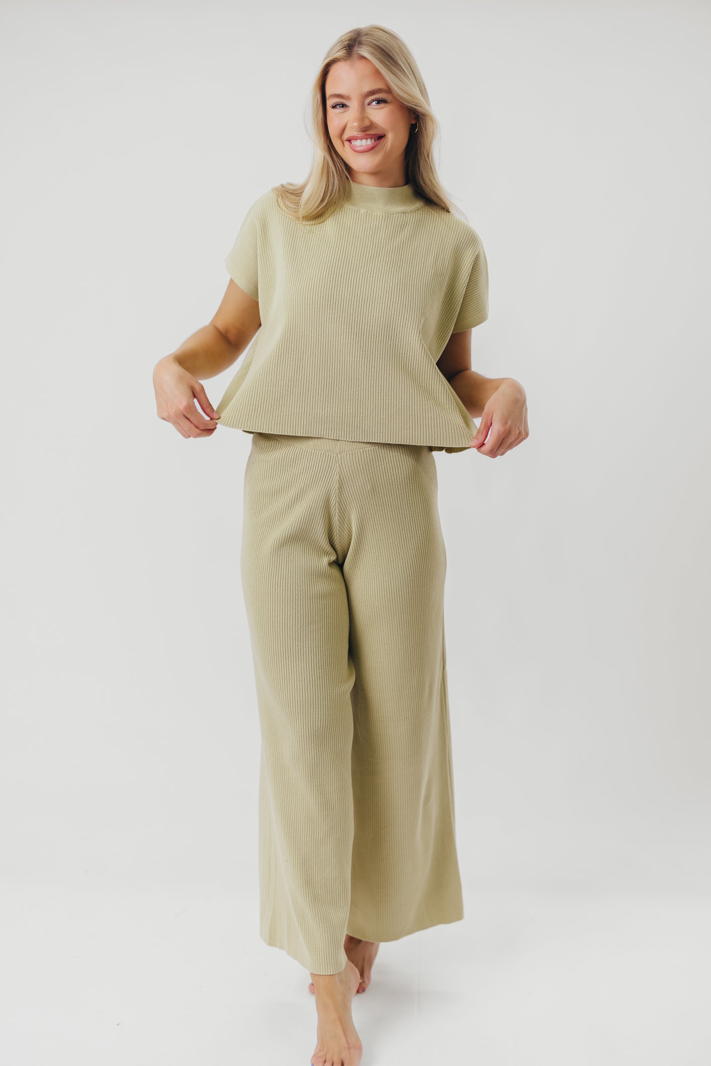 Tripp Knit Top and Pant Set in Avocado