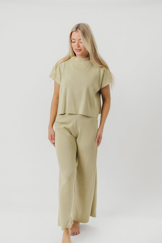 Tripp Knit Top and Pant Set in Avocado
