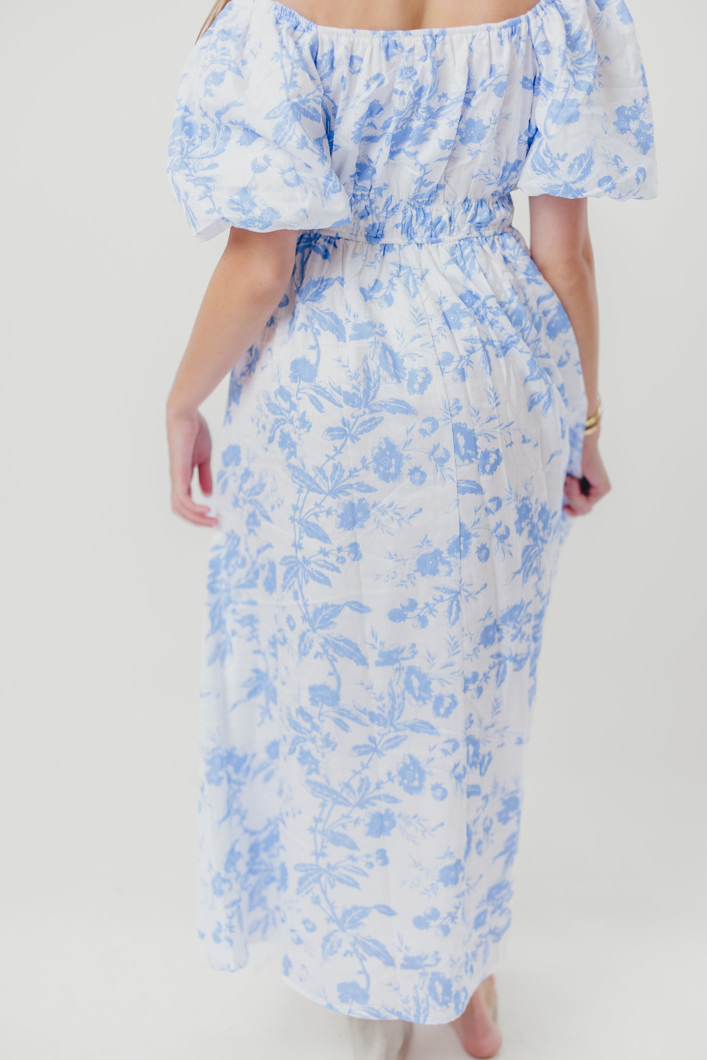 Mallory Textured Print Midi Dress in Blue Floral