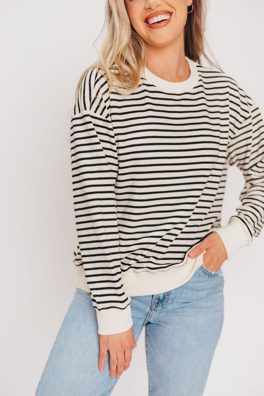 The Emery Sweater in Black/Cream Stripe
