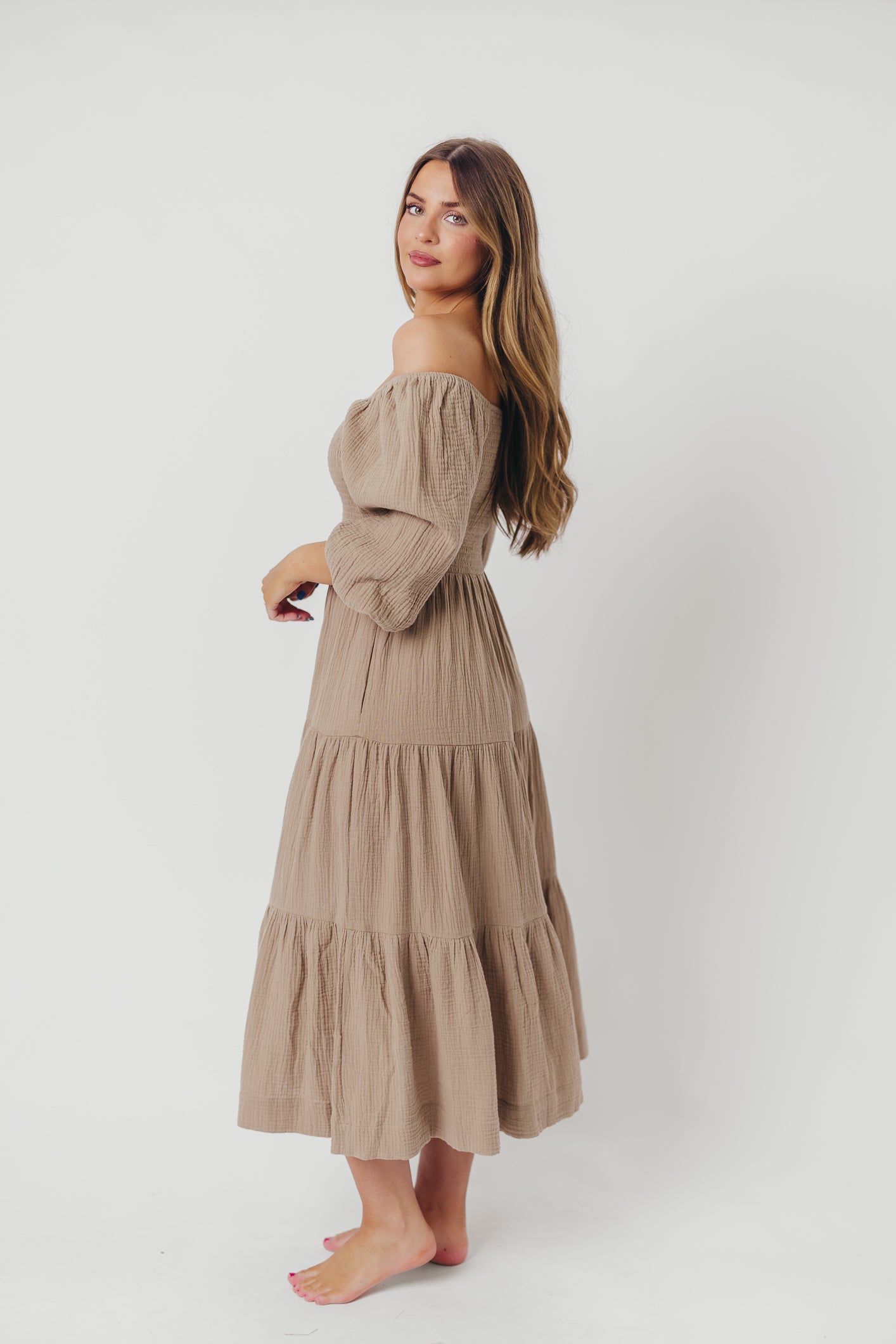 Taylor Cotton Smocked Midi Dress with Tiered Skirt in Pumice - Inclusi –  Worth Collective