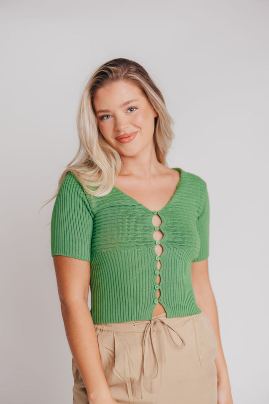 Wyatt V-Neck Knit Top with Cutout Detail in Basil
