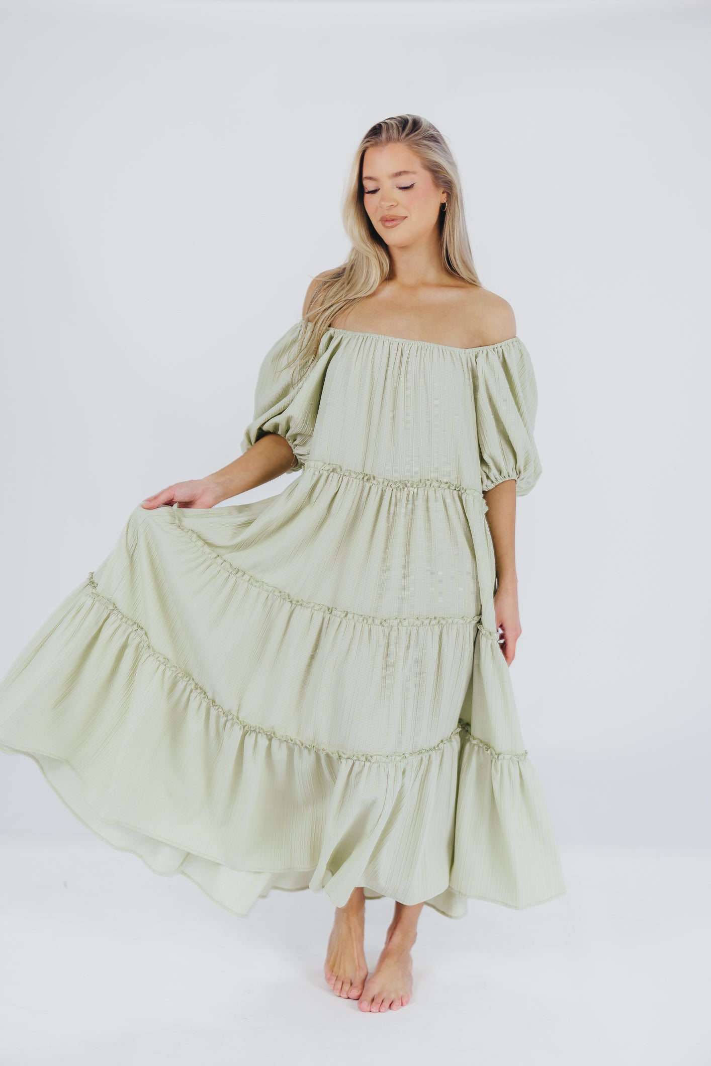 Eva Puffed Sleeve Maxi Dress in Sage - Bump Friendly (S-3XL)