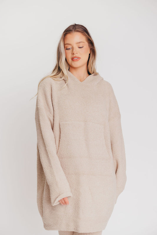 Ida Luxury Hooded Wearable Blanket/Tunic with Front Pocket in Beige