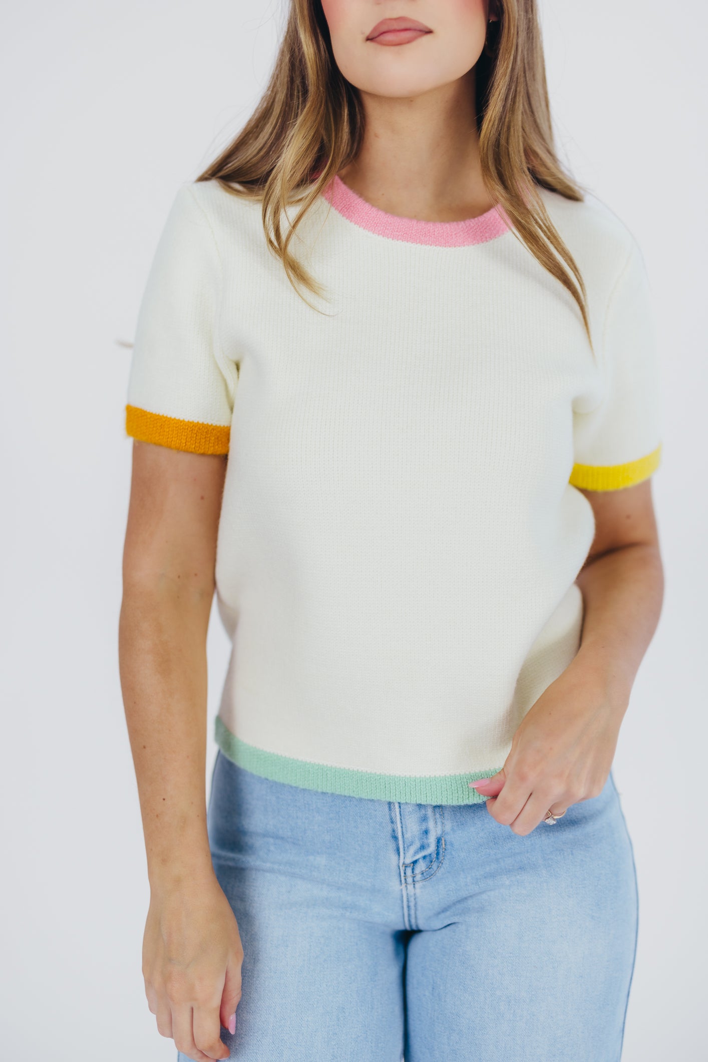 Lillian Color-Block Sweater Top in Ivory (XS-L)