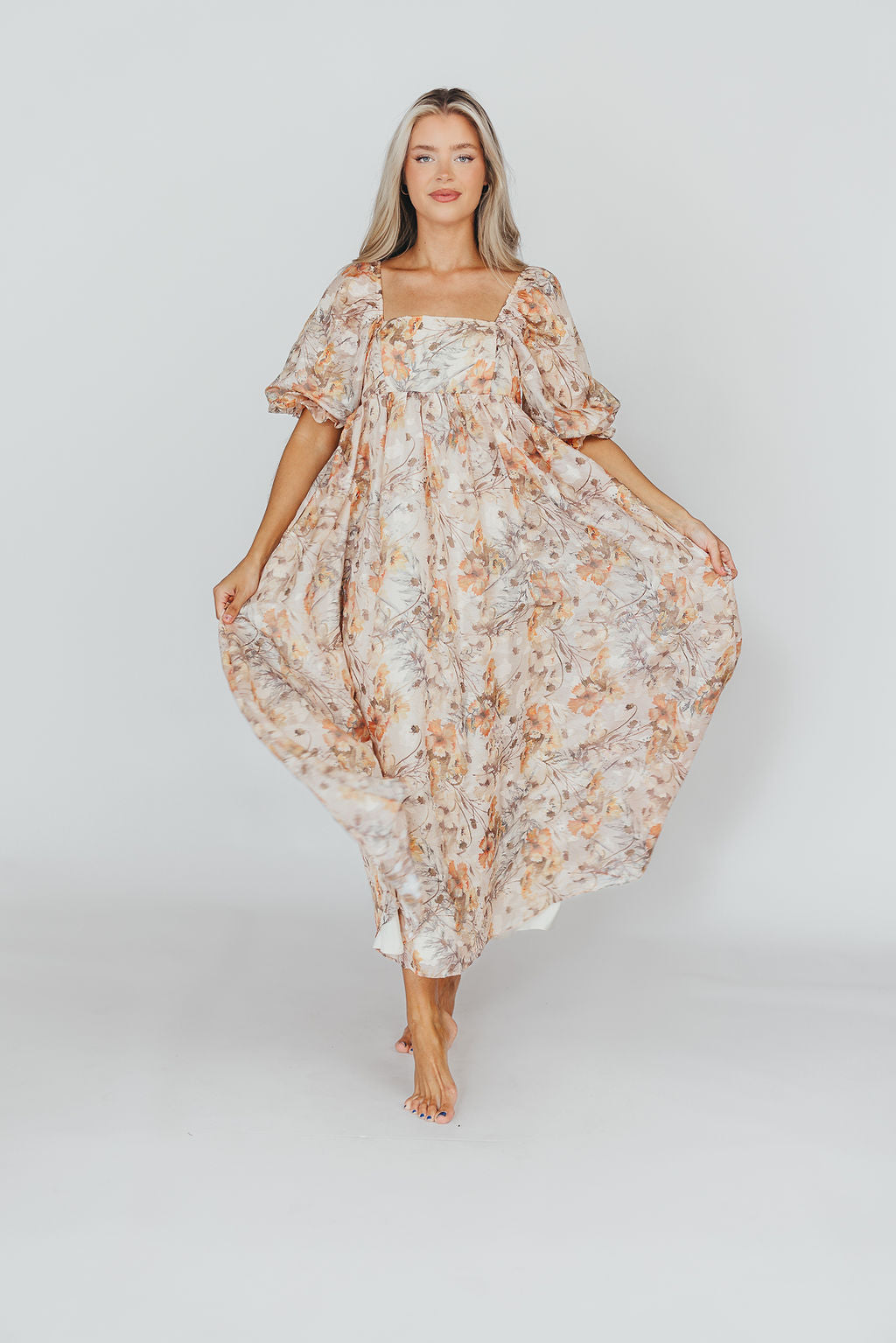 [MONOHA]/☆25SS Lightweight cotton tiered maxi dress/2COLORS Coral-Smocked-Top-Tiered-Maxi-