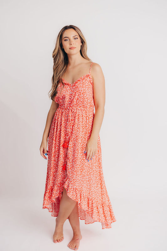 Palermo High-Low Cami Dress in Coral Red Floral - Bump Friendly