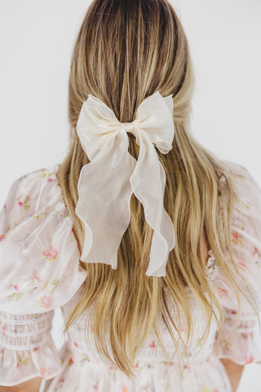 Remi Double Bow Barrette in Ivory