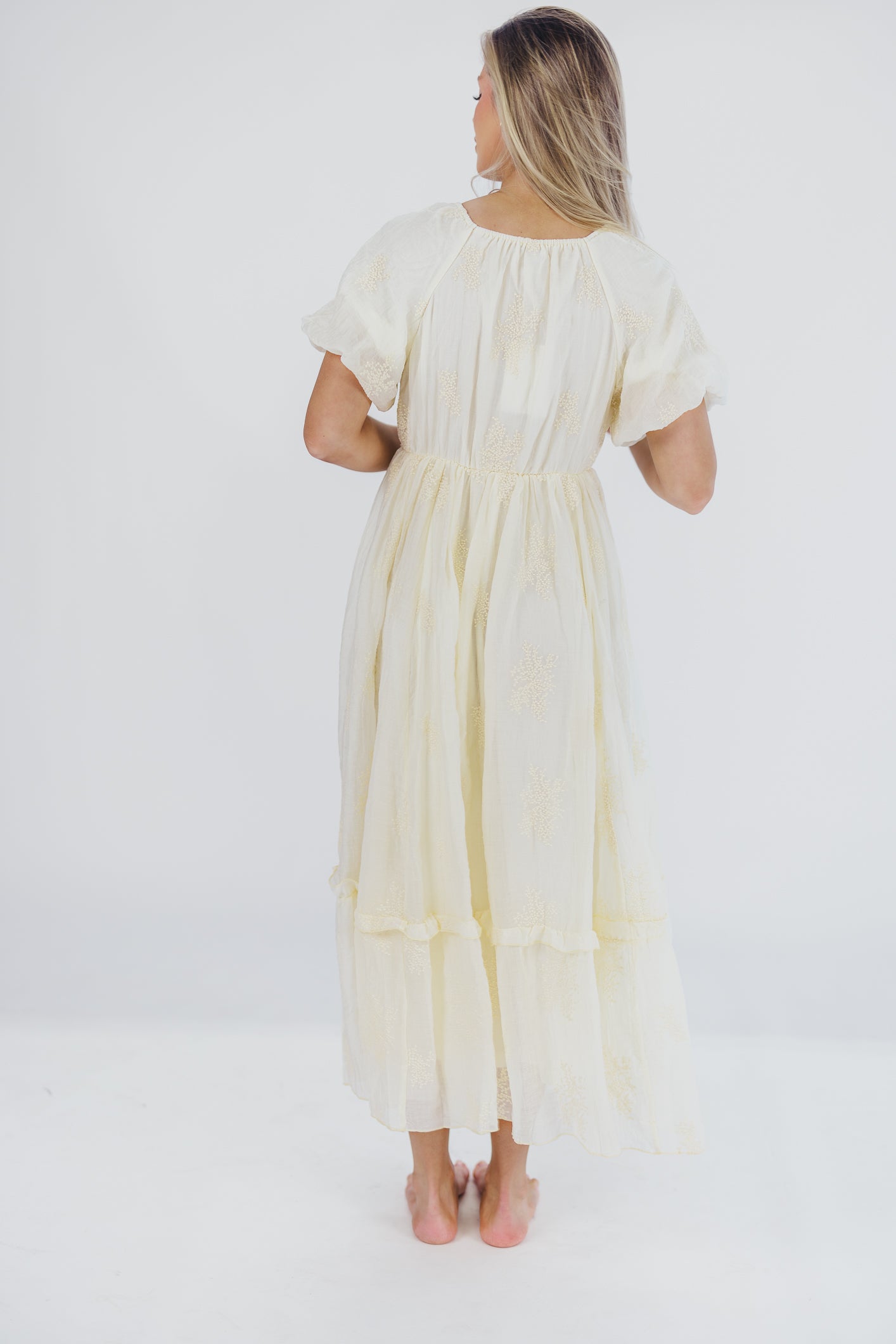 Hallie Embroidered Maxi Dress in Cream - Bump Friendly & Inclusive Sizing (S-3XL)