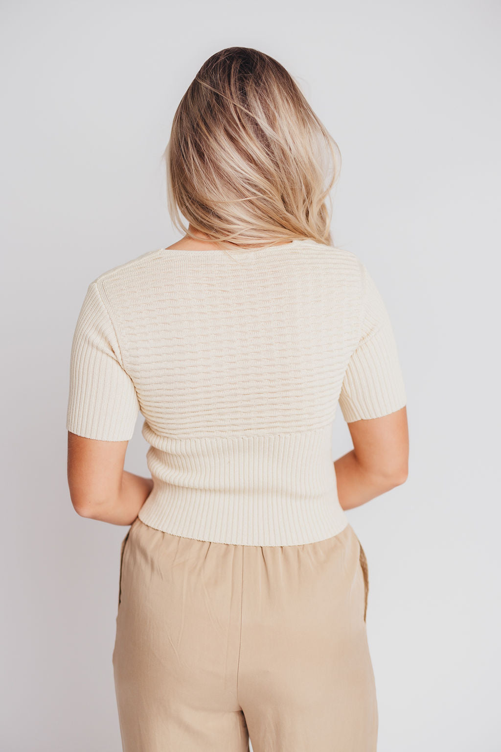 Wyatt V-Neck Knit Top with Cutout Detail in Cream