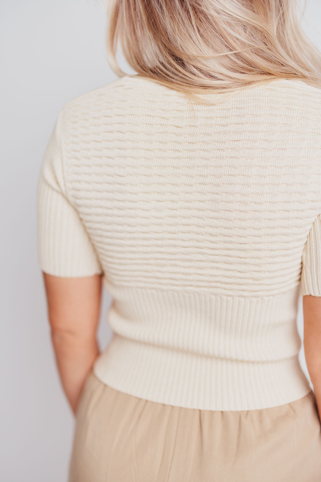 Wyatt V-Neck Knit Top with Cutout Detail in Cream