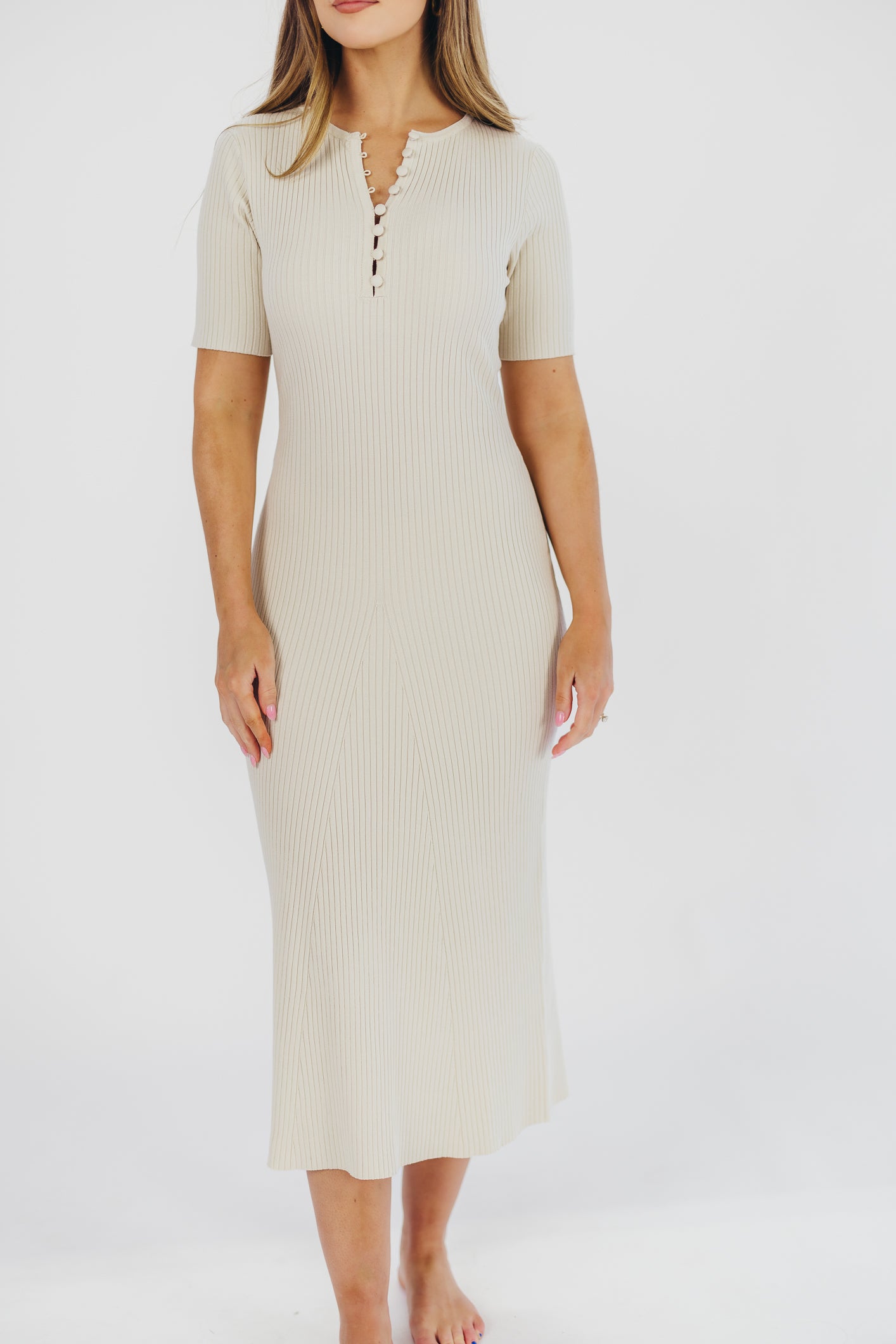 Samantha Button Front Maxi Dress in Ivory