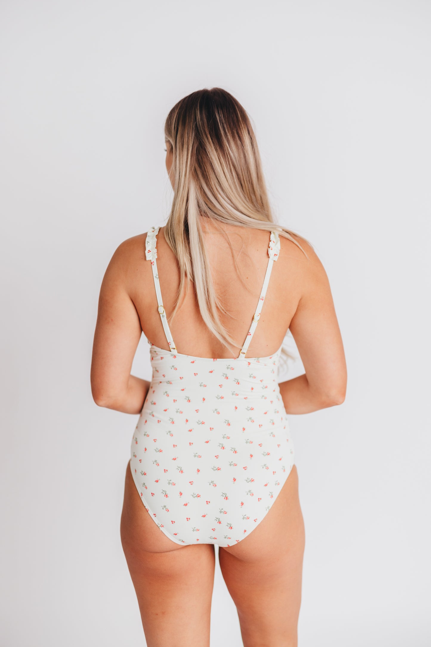 Carly Underwire One Piece Swimsuit in White with Red Floral