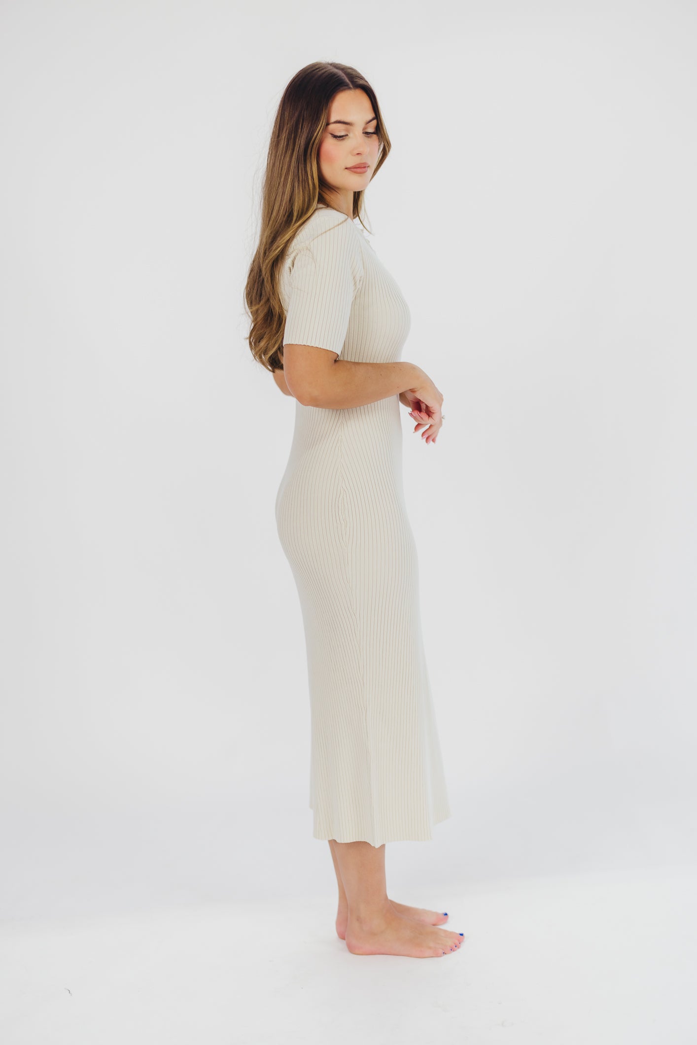 Samantha Button Front Maxi Dress in Ivory
