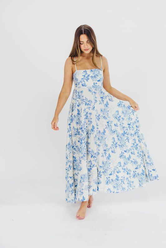 Reese Maxi Dress in Cream Blue Floral