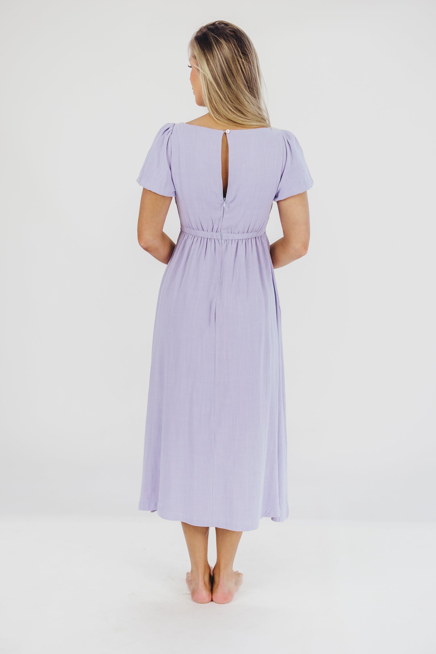 Ainsley Square Neck Midi Dress with Puffed Sleeves in Morning Glory - Bump Friendly & Inclusive Sizing (S-3XL)
