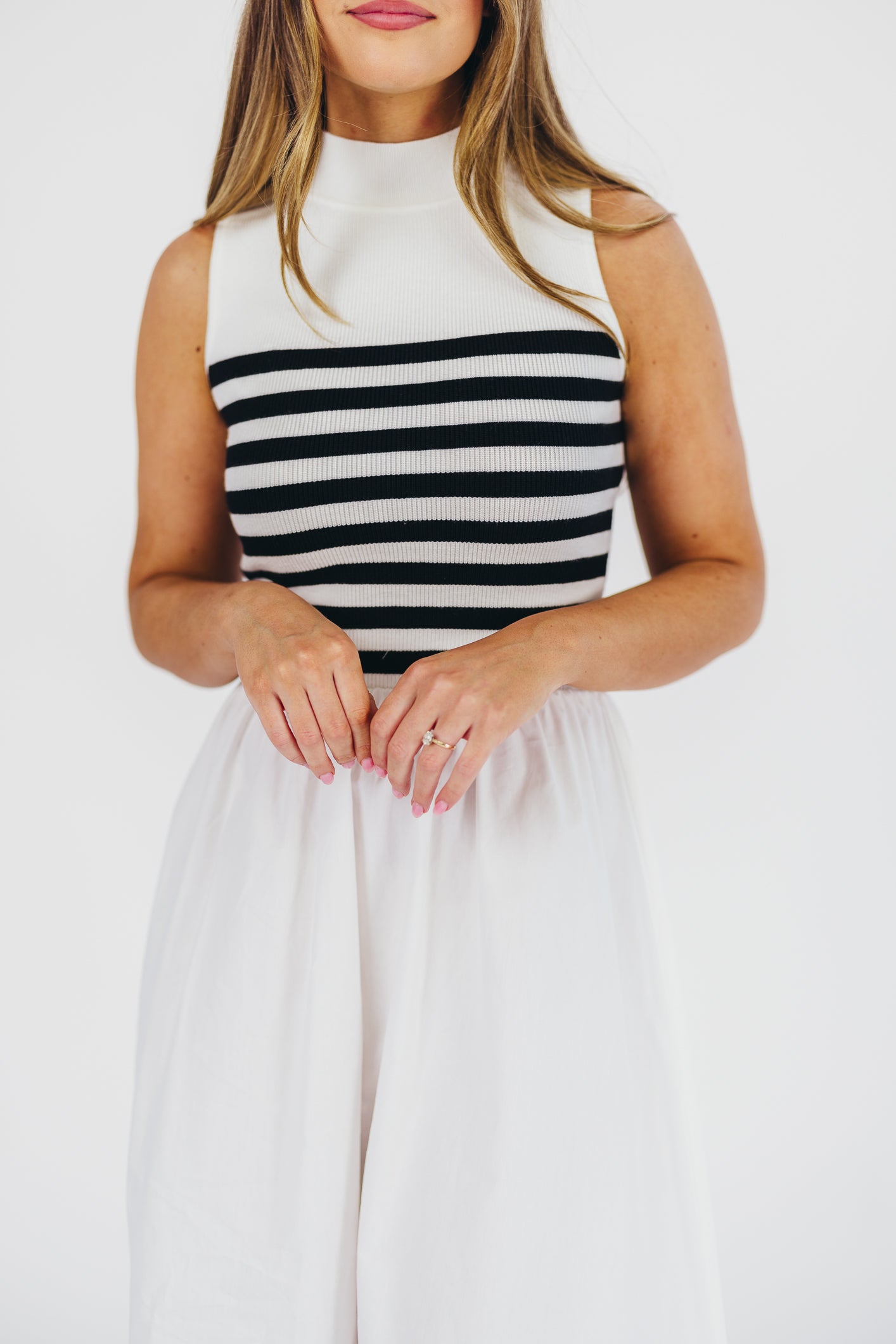 Tia Knit Maxi Dress in White Stripe