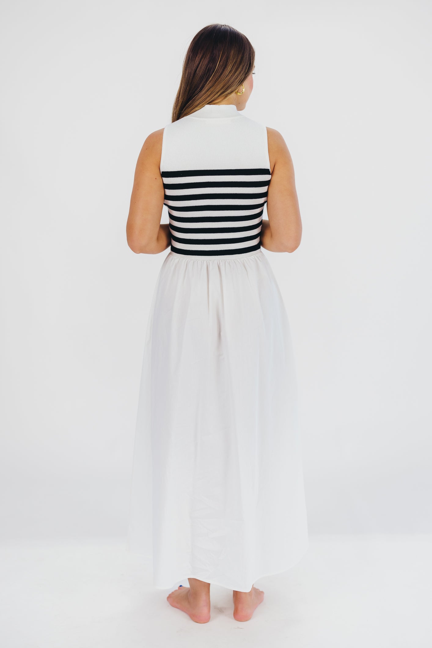 Tia Knit Maxi Dress in White Stripe