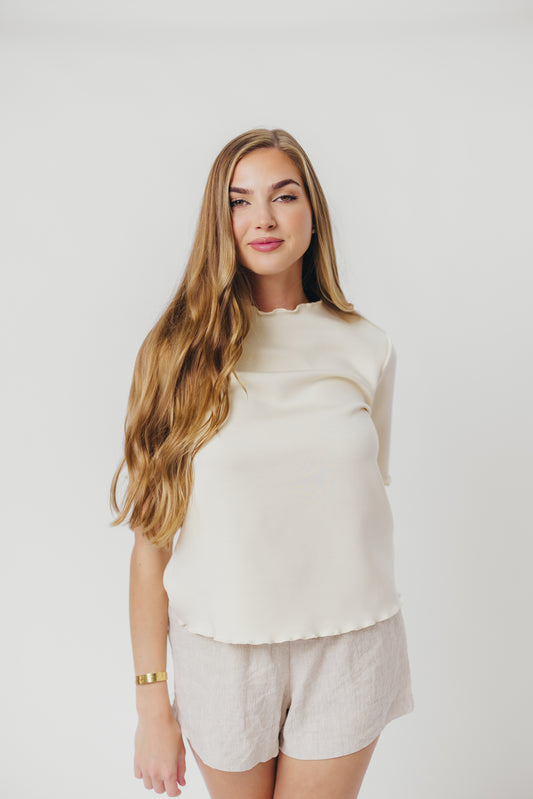 Jemma Butter Modal Mockneck Top with Merrow Edge from P.Cill in Eggshell