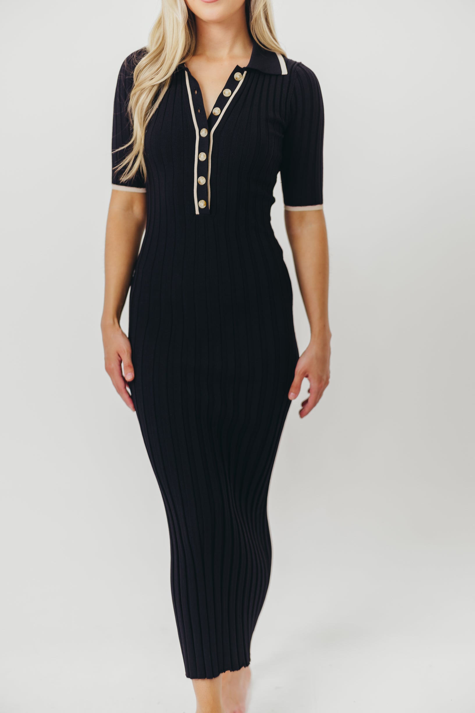 Addie Ribbed Button Down Maxi Dress in Black Nursing and Bump Friendly