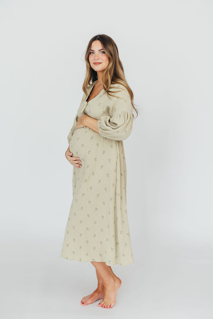 Hunter 100% Cotton Midi Dress in Custard Foliage - Bump Friendly